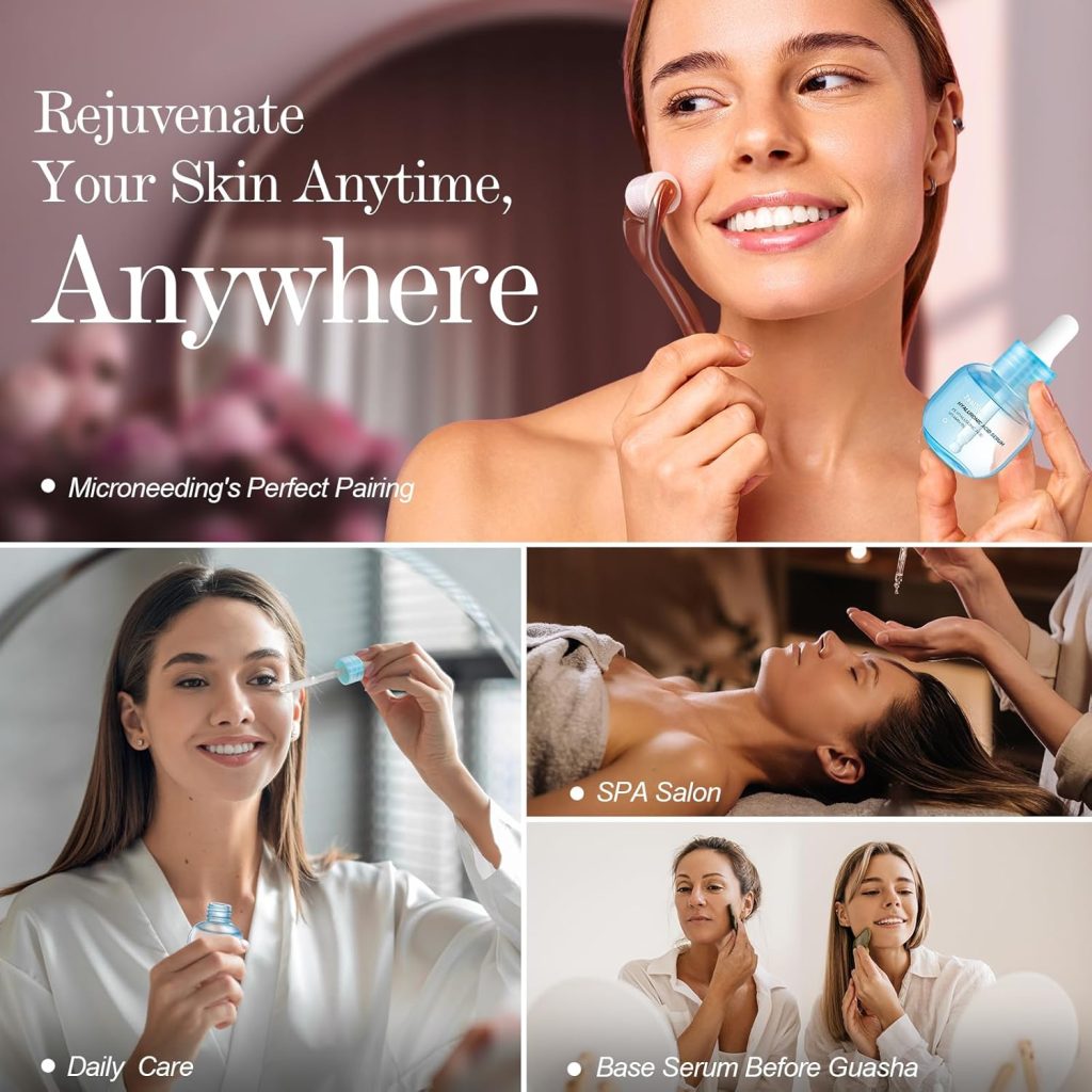 Woman applying ZealSea Hyaluronic Acid Serum to face for hydration and anti-aging benefits