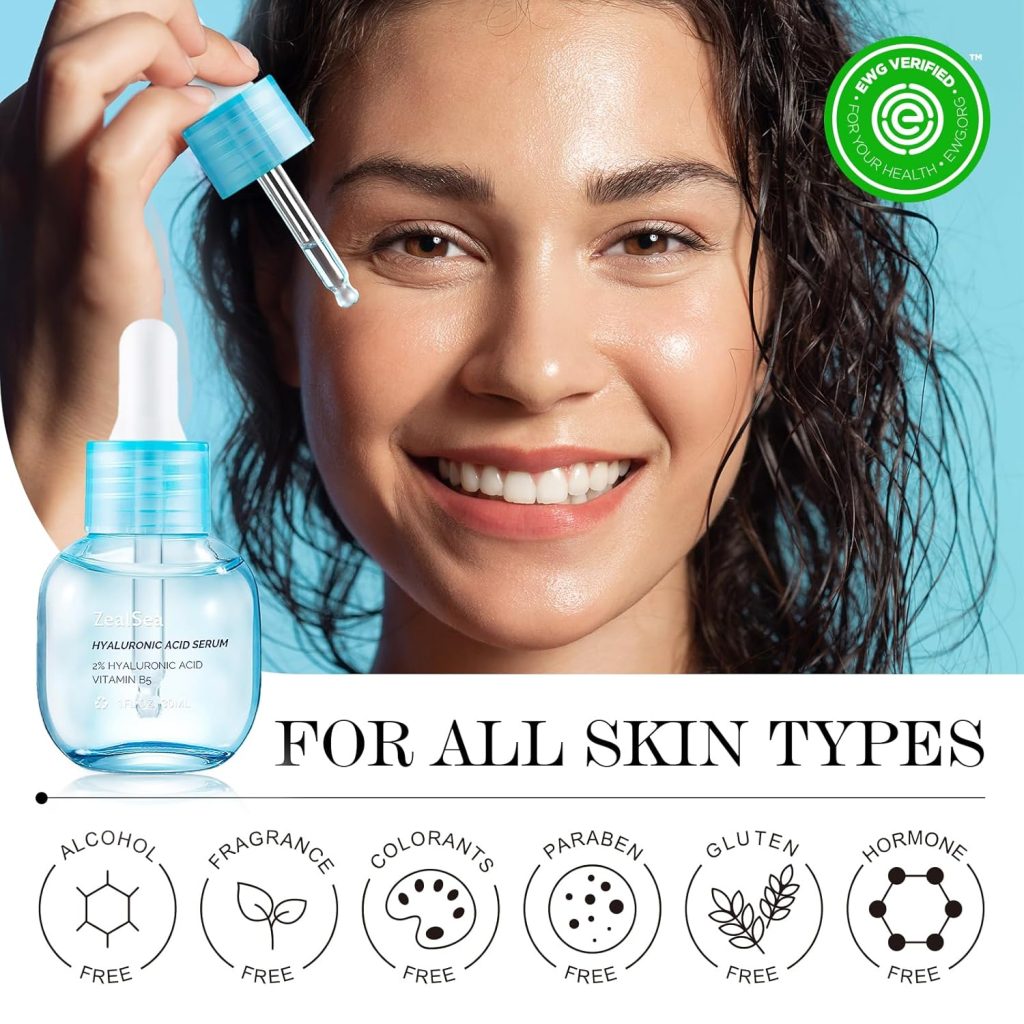 Close-up of ZealSea Hyaluronic Acid Serum dropper with lightweight, fast-absorbing serum