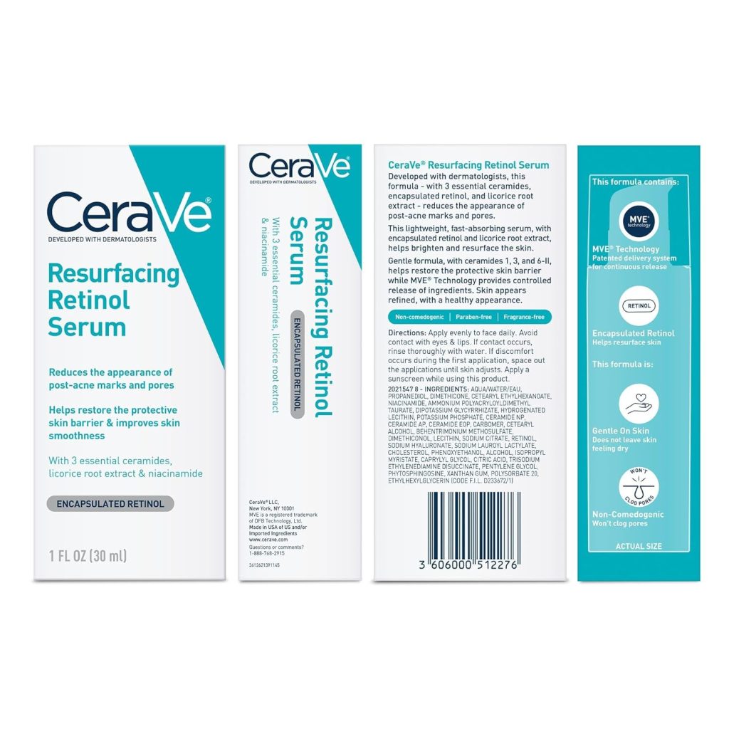 “Visible improvement in skin texture and reduced acne scars after 12 weeks of using CeraVe Resurfacing Retinol Serum.”