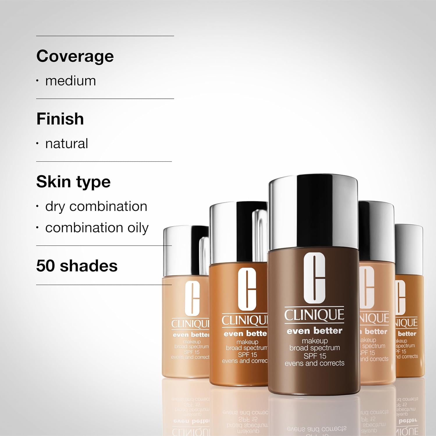 Clinique Even Better Makeup Liquid Foundation SPF 15 bottle with vitamin C for medium coverage and natural finish.