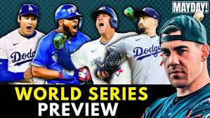 World Series Preview poster featuring baseball players in action from different teams with bold yellow text reading ‘World Series Preview’ on a blue background.